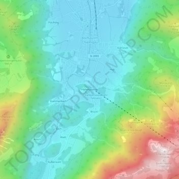 Topografisk kort Hohenaschau, højde, terræn