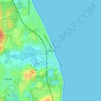 Topografisk kort Vedbæk, højde, terræn