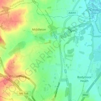 Topografisk kort Hunts Green, højde, terræn