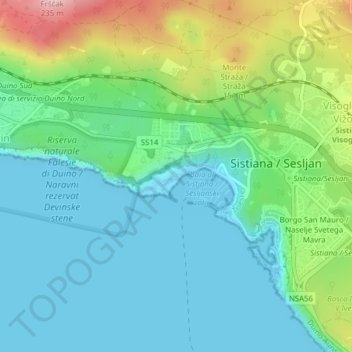 Topografisk kort Caravella, højde, terræn
