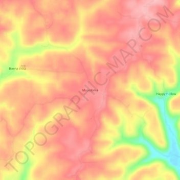 Topografisk kort Macedonia, højde, terræn