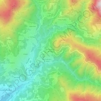 Topografisk kort Mochignano di Sopra, højde, terræn