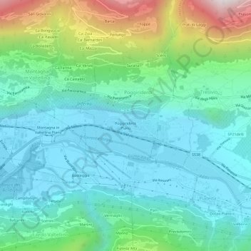 Topografisk kort Poggiridenti Piano, højde, terræn