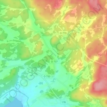Topografisk kort Långeby, højde, terræn