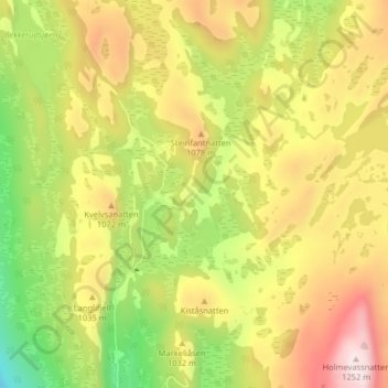 Topografisk kort Sandvassetra, højde, terræn
