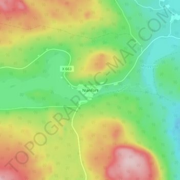 Topografisk kort Nianfors, højde, terræn