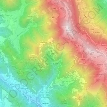 Topografisk kort Sogno, højde, terræn
