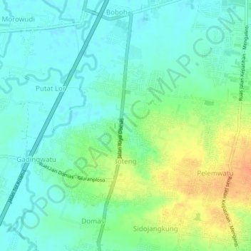 Topografisk kort Boteng, højde, terræn