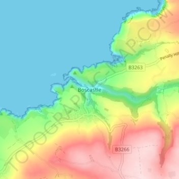 Topografisk kort Boscastle, højde, terræn