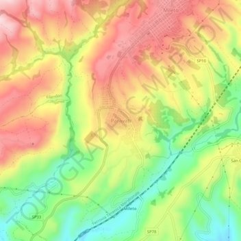 Topografisk kort Paravati, højde, terræn