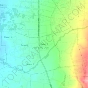 Topografisk kort Dusun 1, højde, terræn