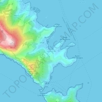Topografisk kort Le Grazie, højde, terræn