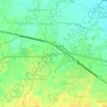 Topografisk kort Karangasem, højde, terræn