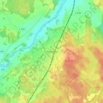 Topografisk kort Storvreta, højde, terræn