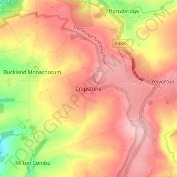 Topografisk kort Crapstone, højde, terræn