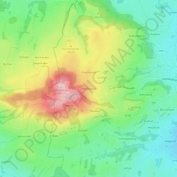 Topografisk kort Hohenösch, højde, terræn