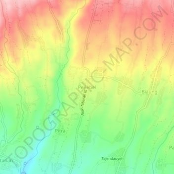 Topografisk kort Penebel, højde, terræn