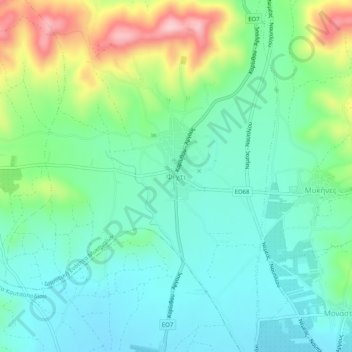 Topografisk kort Φίχτι, højde, terræn