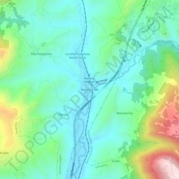 Topografisk kort Nocera Scalo, højde, terræn