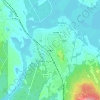 Topografisk kort Insjön, højde, terræn