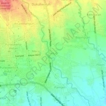 Topografisk kort Ledug, højde, terræn
