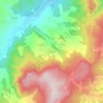 Topografisk kort Vezzolacca, højde, terræn