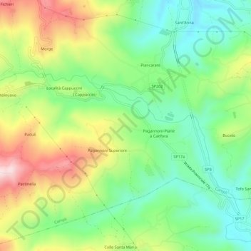 Topografisk kort Pagannoni Inferiore, højde, terræn