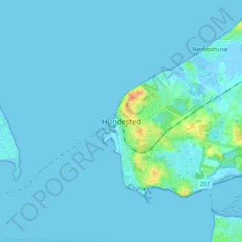 Topografisk kort Hundested, højde, terræn
