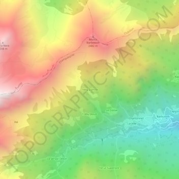 Topografisk kort Tréby Damon, højde, terræn