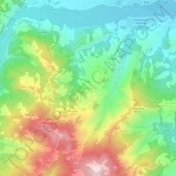 Topografisk kort Fosio, højde, terræn