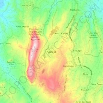 Topografisk kort Αρχάνες, højde, terræn