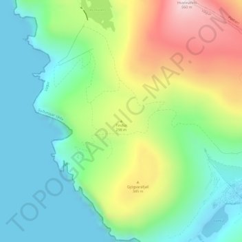 Topografisk kort Tindur, højde, terræn