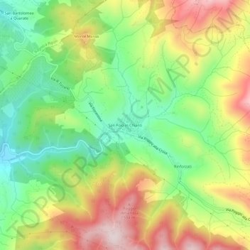 Topografisk kort San Polo in Chianti, højde, terræn