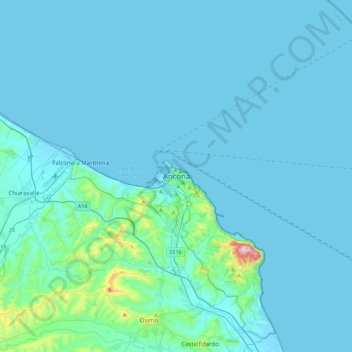 Topografisk kort Ancône, højde, terræn