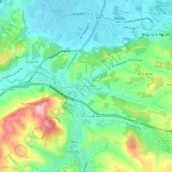 Topografisk kort Ponte a Ema, højde, terræn