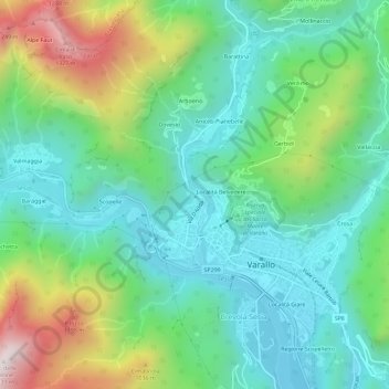 Topografisk kort Pian del Buco, højde, terræn