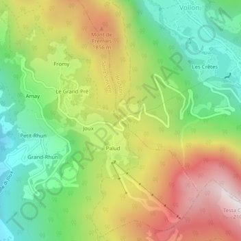 Topografisk kort Col de Joux, højde, terræn