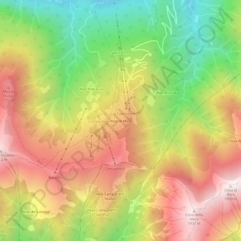 Topografisk kort Alpe di Mera, højde, terræn