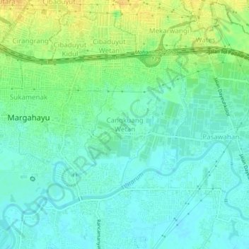 Topografisk kort Cangkuang Wetan, højde, terræn