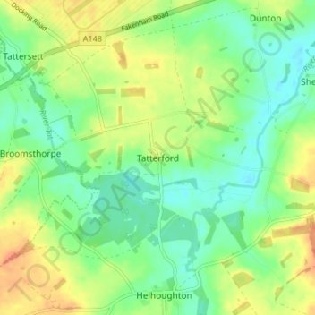 Topografisk kort Tatterford, højde, terræn