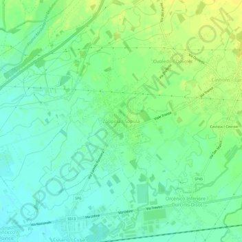 Topografisk kort Zoppola, højde, terræn