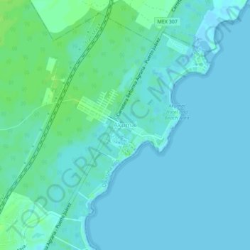 Topografisk kort Akumal, højde, terræn