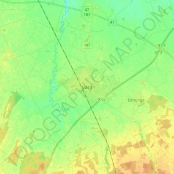 Topografisk kort Vara, højde, terræn
