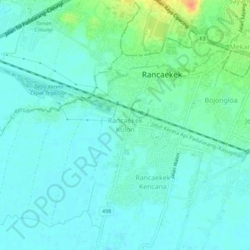 Topografisk kort Rancaekek Kulon, højde, terræn