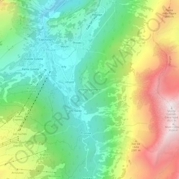 Topografisk kort Villarey Superiore, højde, terræn