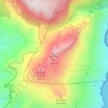 Topografisk kort Monte Oro, højde, terræn