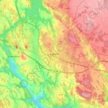 Topografisk kort Askim, højde, terræn