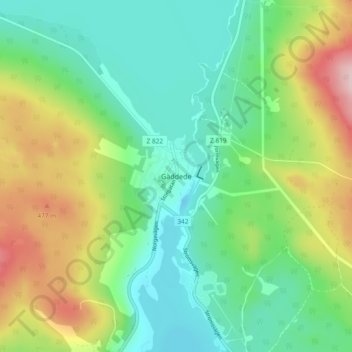 Topografisk kort Gäddede, højde, terræn