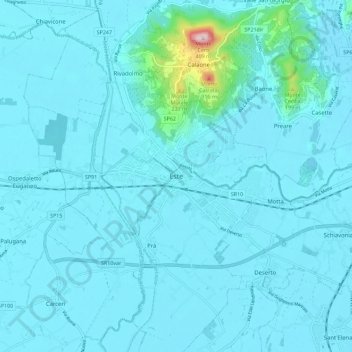 Topografisk kort Este, højde, terræn