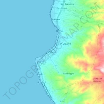 Topografisk kort Pellaro, højde, terræn